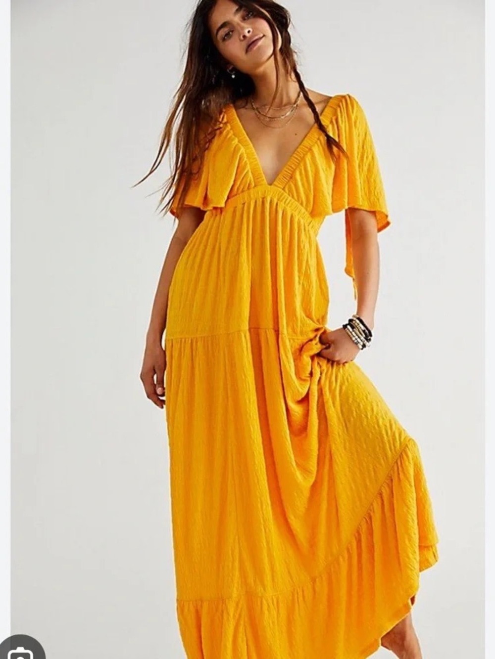 Free People Vibrant Orange Deep V Tiered Maxi Dress - Picture 3 of 7